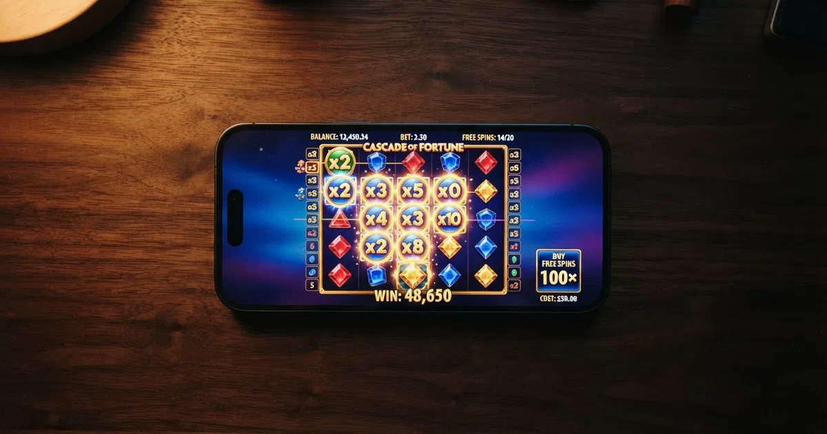 A split-frame visual: the left side shows a slot game screen with the bonus buy button highlighted and a cost label reading “100×”, while the right side shows the same slot interface with the buy button greyed out and a padlock icon overlaid — the UK-licensed version